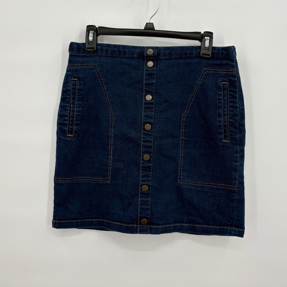 Metaphor Dresses & Skirts - Metaphor Womens Dark Wash Button Front Denim Mini Skirt Size 4 Stretch Blue